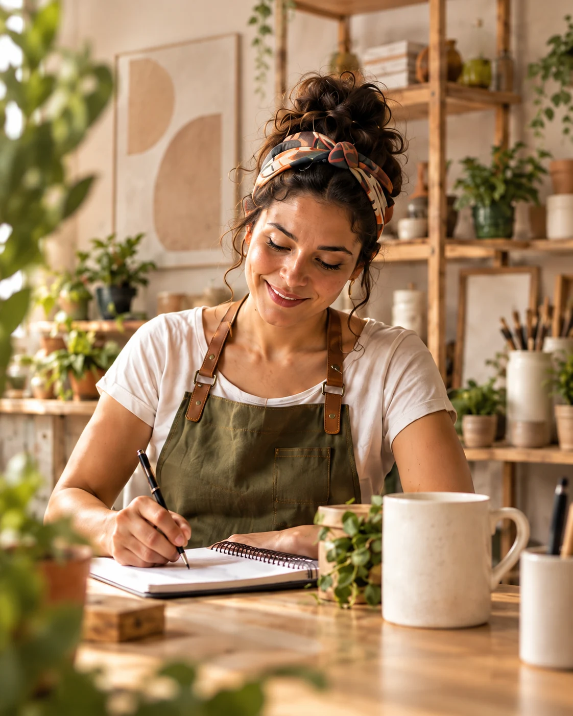 Une entrepreneure qui organise son entreprise dans un atelier.